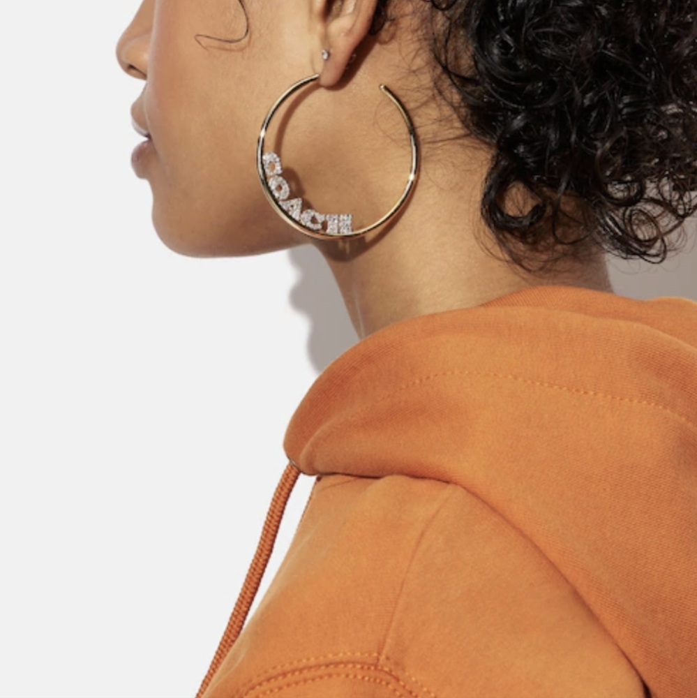 NWT, Coach Gold, & RAINBOW Multicolor Hoop Earrings 2¼" - Picture 4 of 12